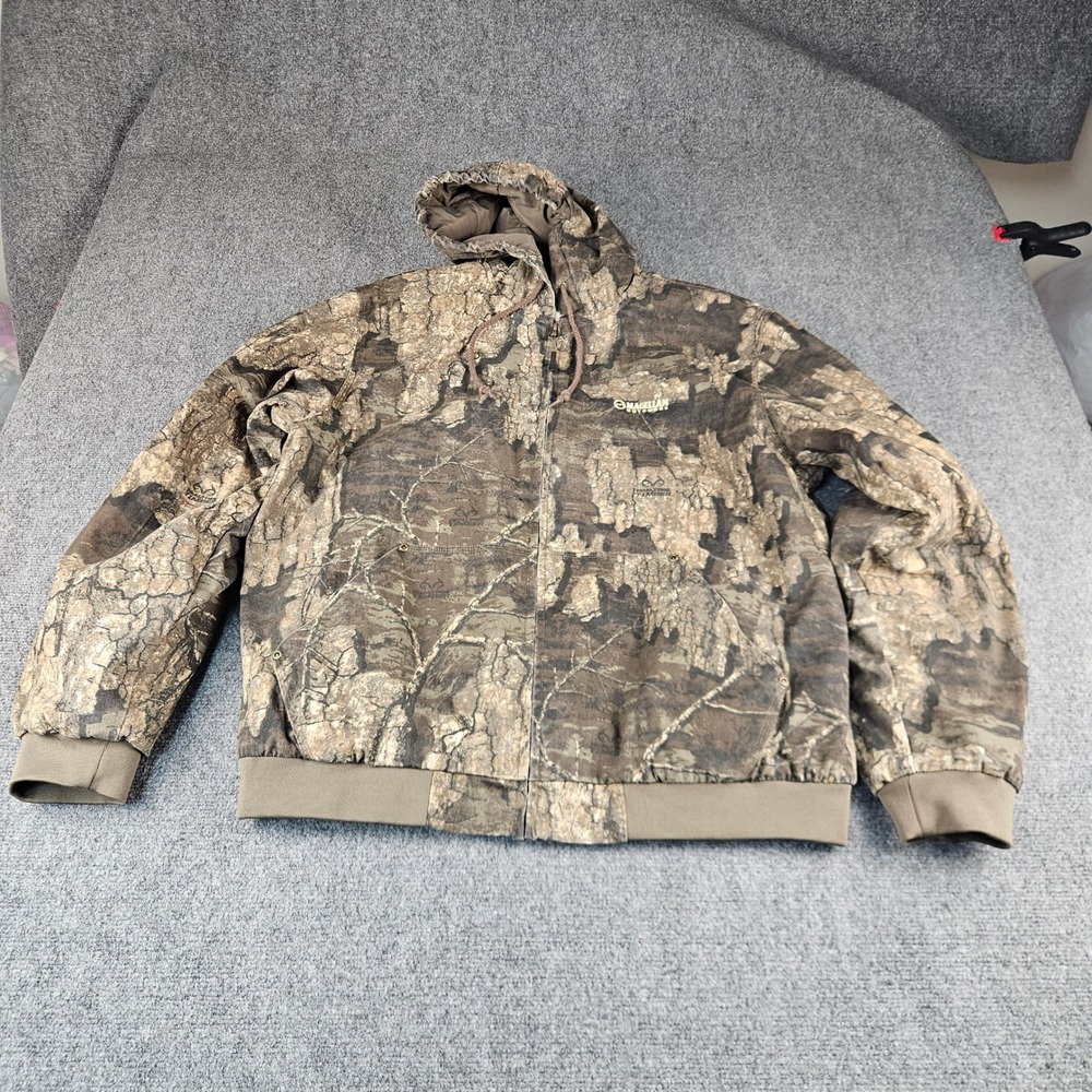 Magellan Outdoors Mens Camo Hooded Bomber Jacket RealTree Timber Full Zip Large